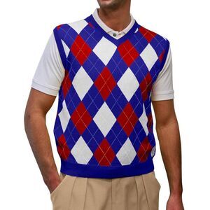 Golf Knickers Argyle Sweater Men's XL Vest Blue/Red/White Wool Knit Heritage